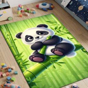 Vaikiškas neslystantis kilimas 80x150 cm Panda su bambuku