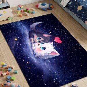 Vaikiškas neslystantis kilimas 80x150 cm Kačiukai žvaigždėse