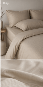 Juostuotas satino medvilnės 140x200 patalynės komplektas BEIGE-LINES