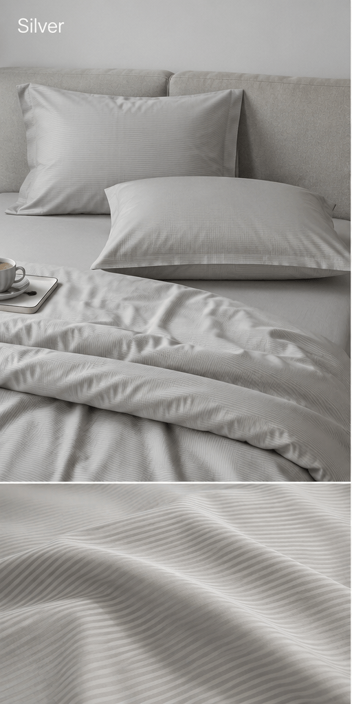 Juostuotas-Silver Juostuotas satino medvilnės 140x200 patalynės komplektas SILVER-LINES