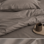 Juostuotas satino medvilnės 140x200 patalynės komplektas TAUPE-LINES