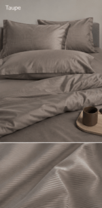 Juostuotas satino medvilnės 140x200 patalynės komplektas TAUPE-LINES